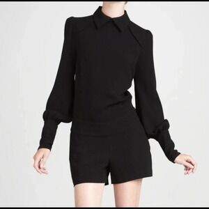 Skaist‎ Taylor Black Crepe Romper with a Collar and Long Sleeves- - US 2